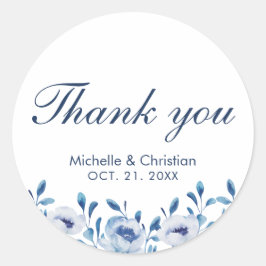 Blauwe Waterverf bruiloft gunst dank u Sticker