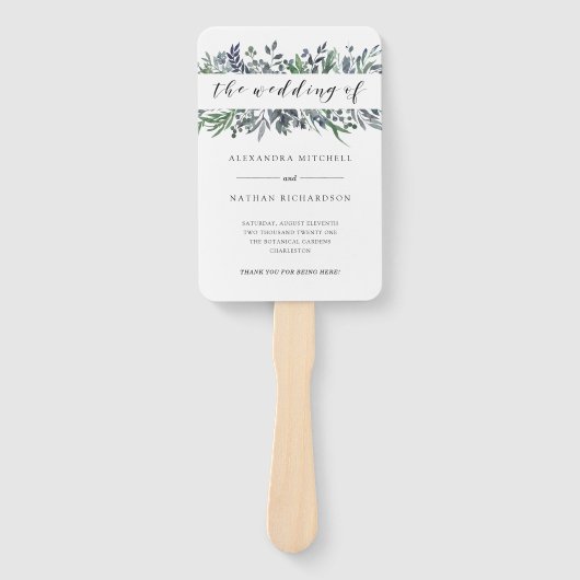 Blauwe Waterverf | Bruiloft Handwaaier (Voorkant)