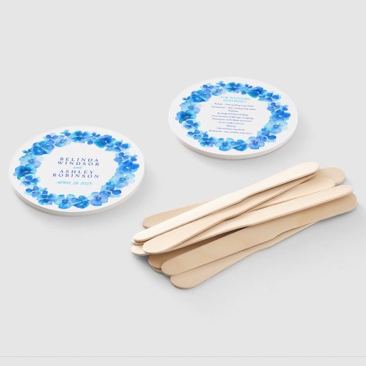 Blauwe waterverf bruiloft met pansie handwaaier (Niet-gemonteerd)