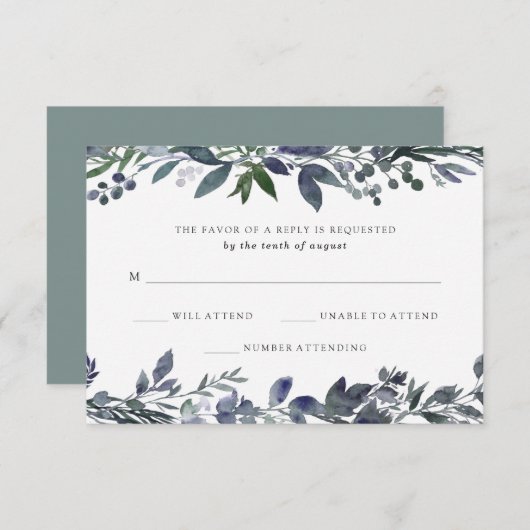 Blauwe Waterverf | Bruiloft RSVP (Voorkant / Achterkant)