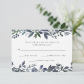 Blauwe Waterverf | Bruiloft RSVP Kaartje (Staand voorkant)