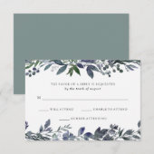 Blauwe Waterverf | Bruiloft RSVP Kaartje (Voorkant / Achterkant)