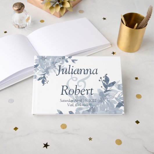 Blauwe waterverf brutaal bruiloft gastboek gastenboek (Voorkant open)