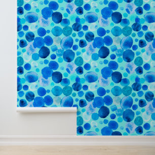 Blauwe Waterverf bubbels opborrelen Behang