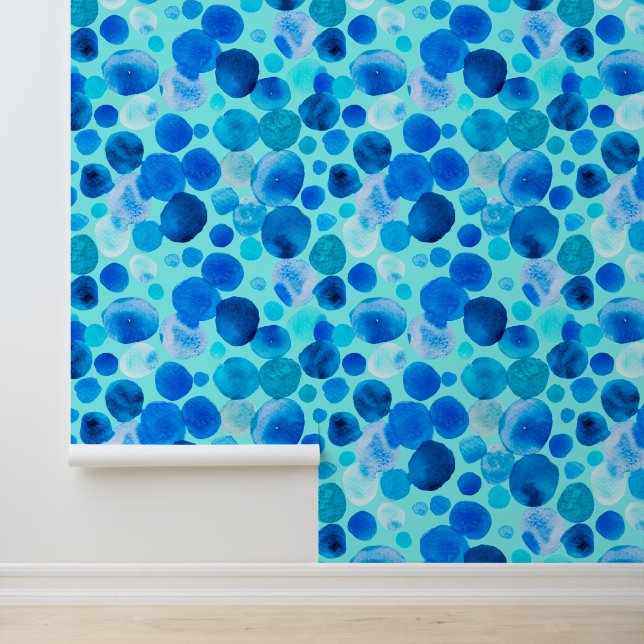 Blauwe Waterverf bubbels opborrelen Behang (Applicatie)