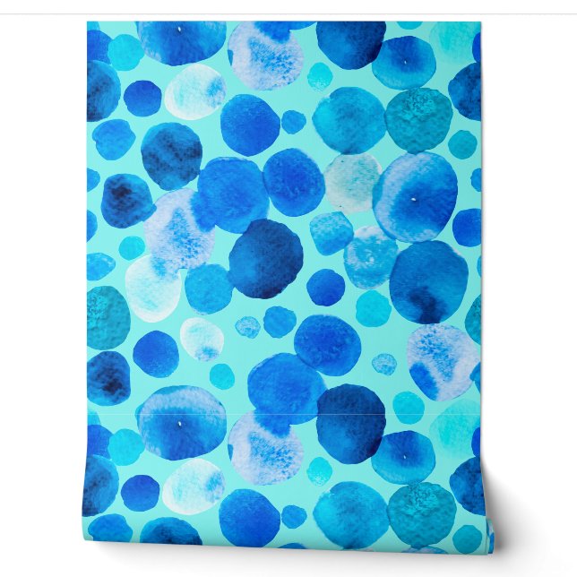 Blauwe Waterverf bubbels opborrelen Behang (Afrollen)