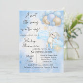 Blauwe Waterverf Bunny Rabbit Balloons Baby shower Kaart (Staand voorkant)