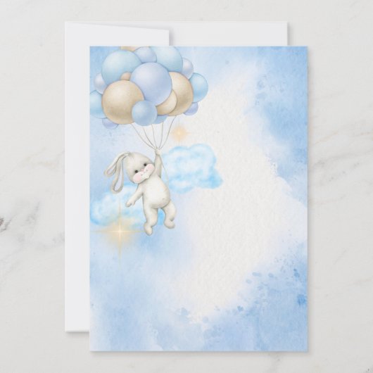 Blauwe Waterverf Bunny Rabbit Balloons Baby shower Kaart (Achterkant)