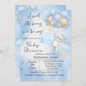 Blauwe Waterverf Bunny Rabbit Balloons Baby shower Kaart (Voorkant / Achterkant)