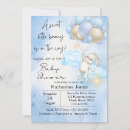 Blauwe Waterverf Bunny Rabbit Balloons Baby shower Kaart