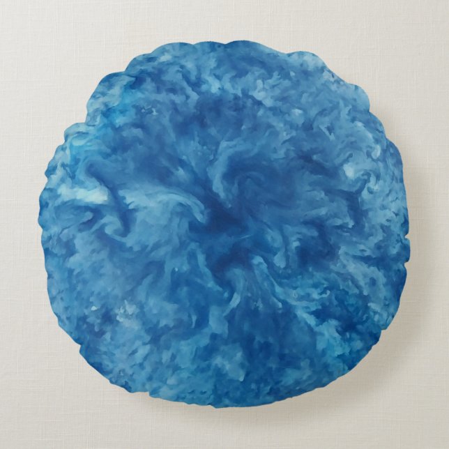 Blauwe Waterverf burst Rond Kussen (Voorkant)