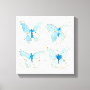 Blauwe Waterverf Butterflies Canvas Afdruk