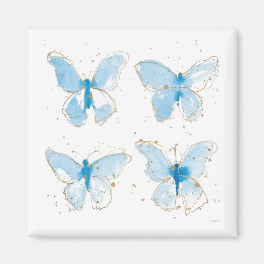 Blauwe Waterverf Butterflies Magneet (Voorkant)