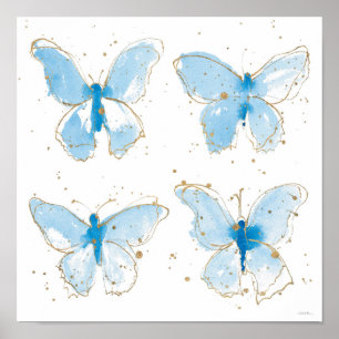 Blauwe Waterverf Butterflies Poster