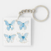 Blauwe Waterverf Butterflies Sleutelhanger (Achterkant)