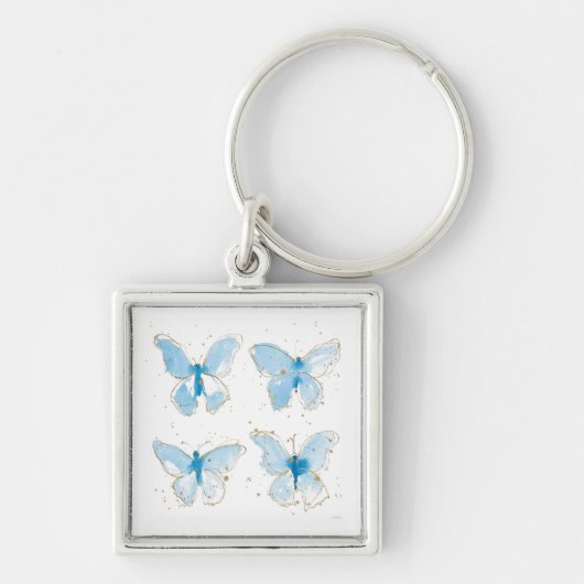 Blauwe Waterverf Butterflies Sleutelhanger (Voorkant)