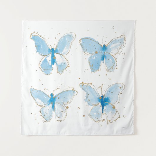 Blauwe Waterverf Butterflies Wandkleed (Voorkant (horizontaal))