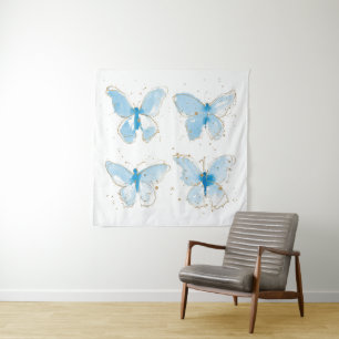 Blauwe Waterverf Butterflies Wandkleed