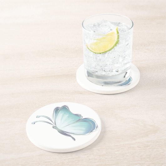 Blauwe Waterverf Butterflies Zandsteen Onderzetter (Zijkant)