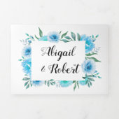 Blauwe waterverf cactus bloemen bruiloft drieluik uitnodiging (Cover)