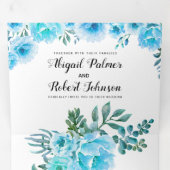 Blauwe waterverf cactus bloemen bruiloft drieluik uitnodiging (Binnenzijde eerst)