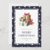 Blauwe Waterverf Cadeaus Sneeuwsterren Kerst Kaart (Voorkant)