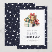 Blauwe Waterverf Cadeaus Sneeuwsterren Kerst Kaart (Voorkant / Achterkant)