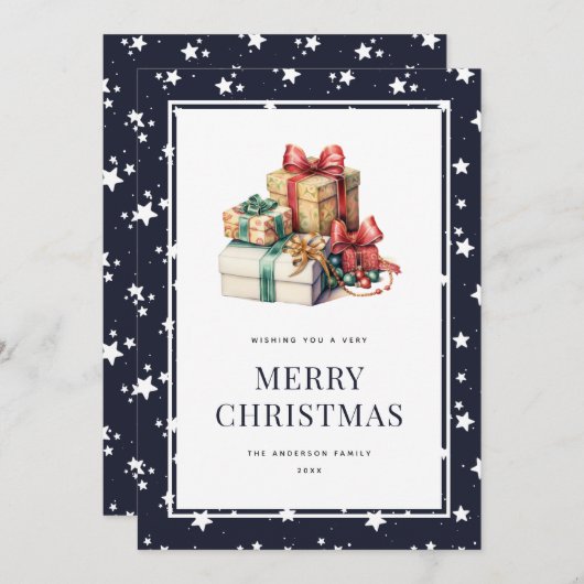 Blauwe Waterverf Cadeaus Sneeuwsterren Kerst Kaart (Voorkant / Achterkant)