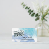 Blauwe Waterverf camera fotografie Visitekaartje (Staand voorkant)