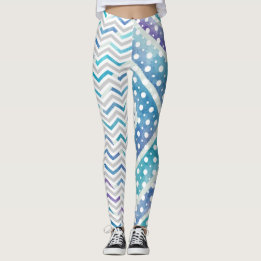 Blauwe waterverf chevron, polka dot leggings