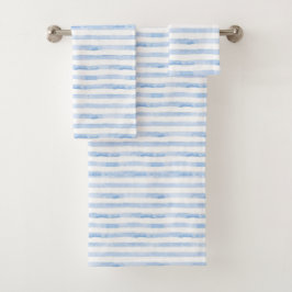 Blauwe Waterverf Chic Stripes Bad Handdoek
