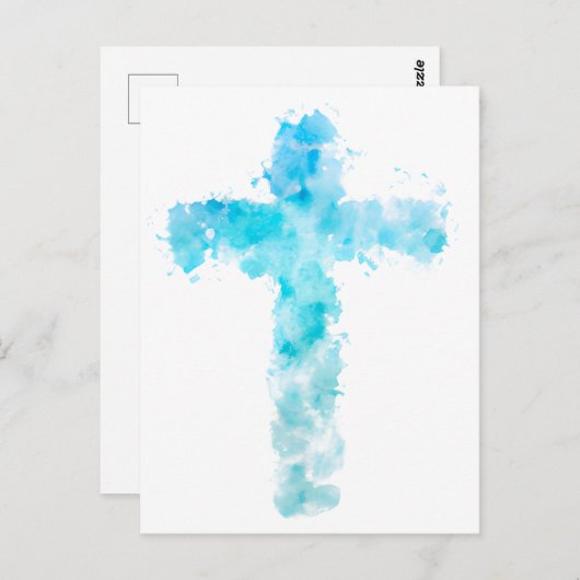 Blauwe Waterverf Christelijk kruis Briefkaart (Voorkant / Achterkant)