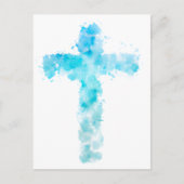 Blauwe Waterverf Christelijk kruis Briefkaart (Voorkant)