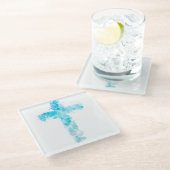 Blauwe Waterverf Christelijk kruis doop Glazen Onderzetter (Schuin)