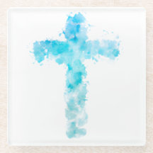 Blauwe Waterverf Christelijk kruis doop