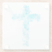 Blauwe Waterverf Christelijk kruis doop Glazen Onderzetter (Achterkant)