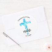 Blauwe Waterverf Christelijk kruis doop Ronde Sticker (Envelop)