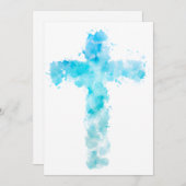 Blauwe Waterverf Christelijk kruis Feestdagenkaart (Voorkant / Achterkant)