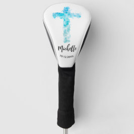 Blauwe Waterverf Christelijk kruis Golfheadcover