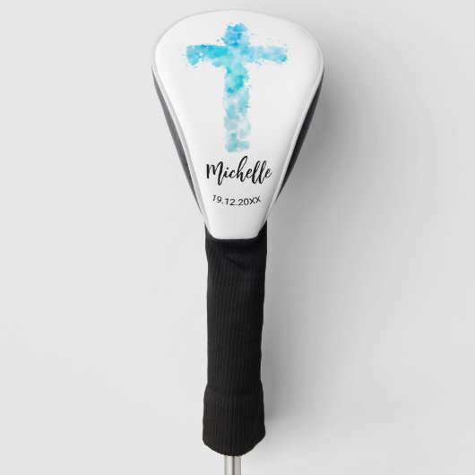 Blauwe Waterverf Christelijk kruis Golfheadcover (Voorkant)