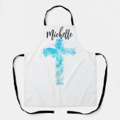 Blauwe Waterverf Christelijk kruis Schort (Voorkant)