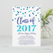 Blauwe Waterverf Confetti Graduation Party Kaart (Staand voorkant)