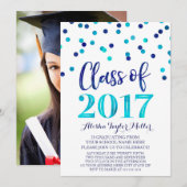 Blauwe Waterverf Confetti Graduation Party Kaart (Voorkant / Achterkant)