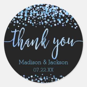 Blauwe Waterverf Confetti Stippen bruiloft gunst Ronde Sticker