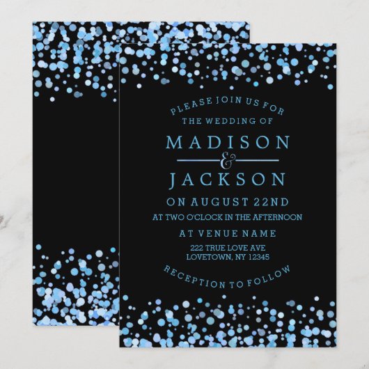Blauwe Waterverf Confetti Stippen bruiloft uitnodi Kaart (Voorkant / Achterkant)