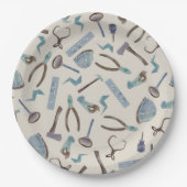 Blauwe Waterverf constructie gereedschappen Papieren Bordje (Voorkant)