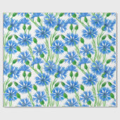 Blauwe waterverf cornbloemen, wilde bloemen op wit cadeaupapier (Vlak)