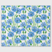 Blauwe waterverf cornbloemen, wilde bloemen op wit cadeaupapier (Vlak)