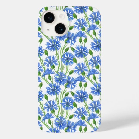 Blauwe waterverf cornbloemen, wilde bloemen op wit Case-Mate iPhone case (Achterkant)