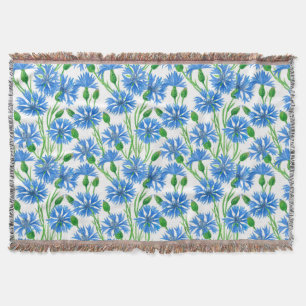Blauwe waterverf cornbloemen, wilde bloemen op wit deken
